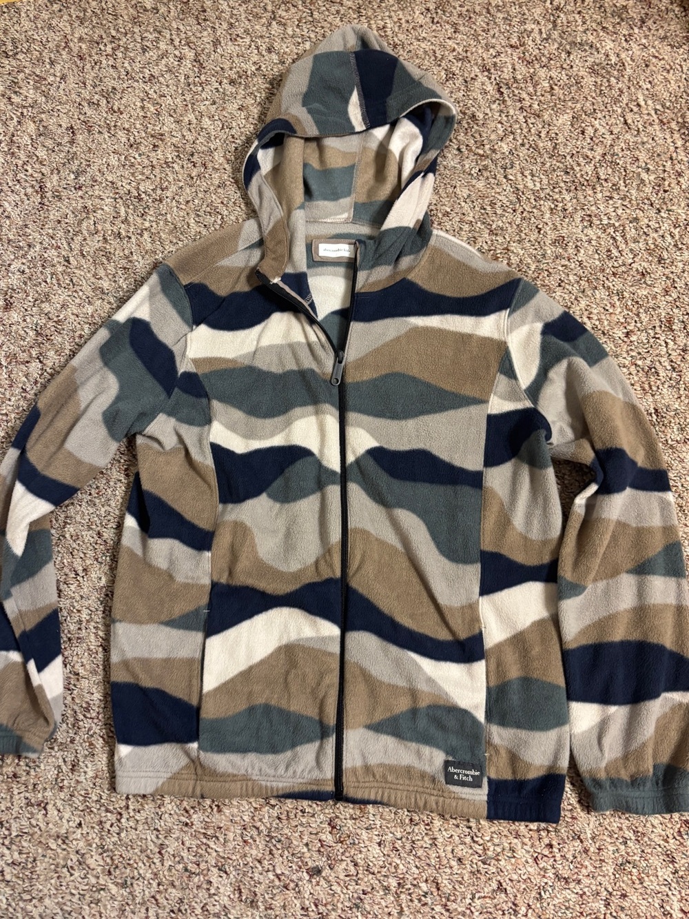 abercrombie kids size 15/16 Hooded Zip fleece Jacket in Navy, Tan & Gray